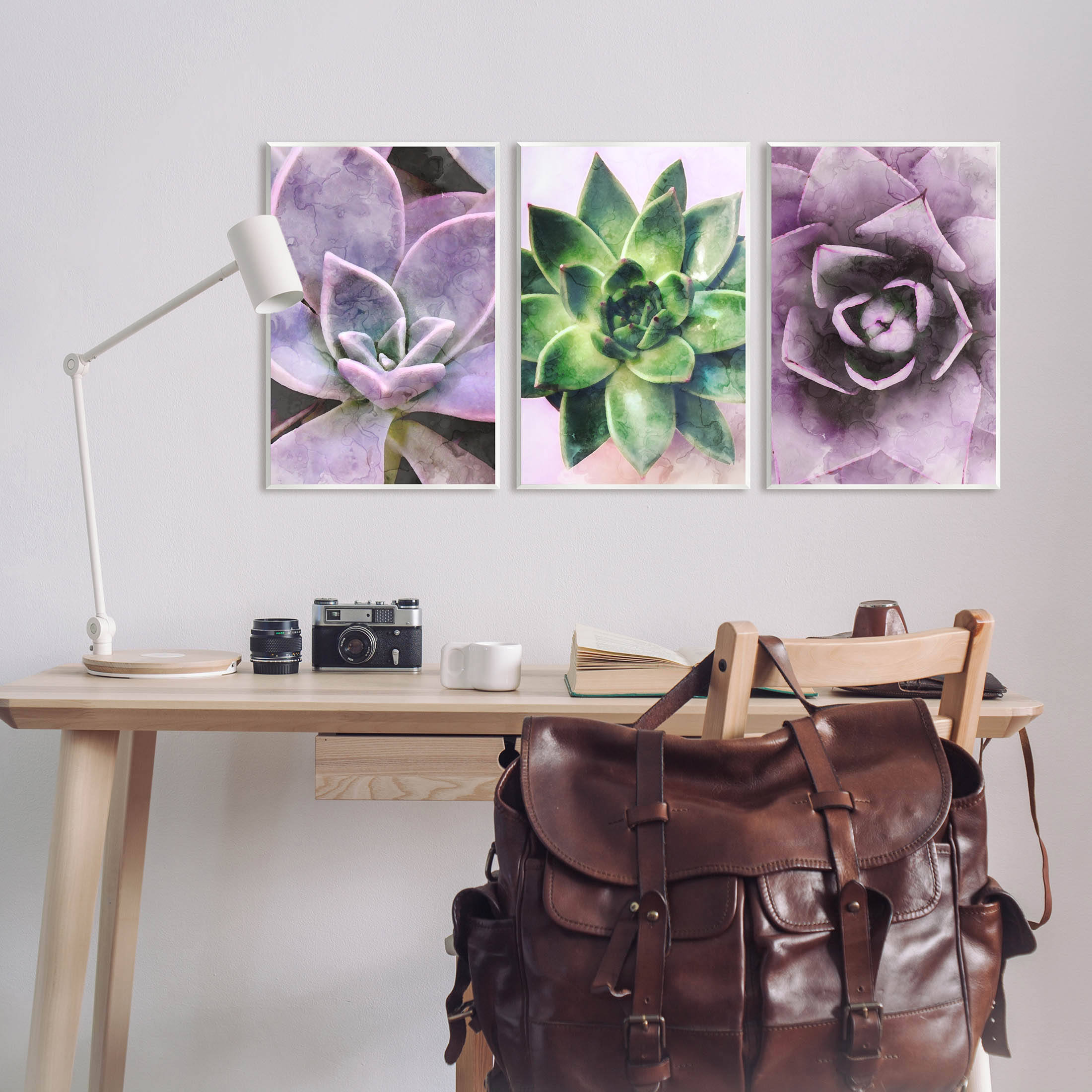 Purple Sprouting Succulents Close Up Botanical & Floral Graphic Art Unframed Art Print Wall Art, Set of 3