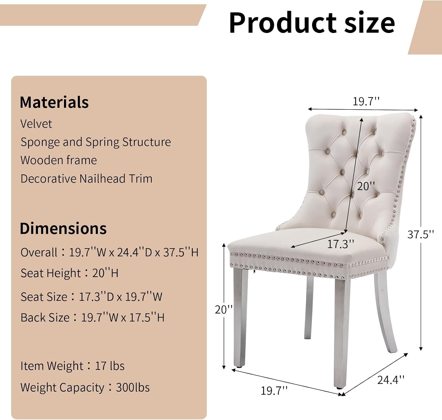 Collection Tufted Velvet Dining Chair, Nailhead Trim, Solid Wood Legs, Set of 2