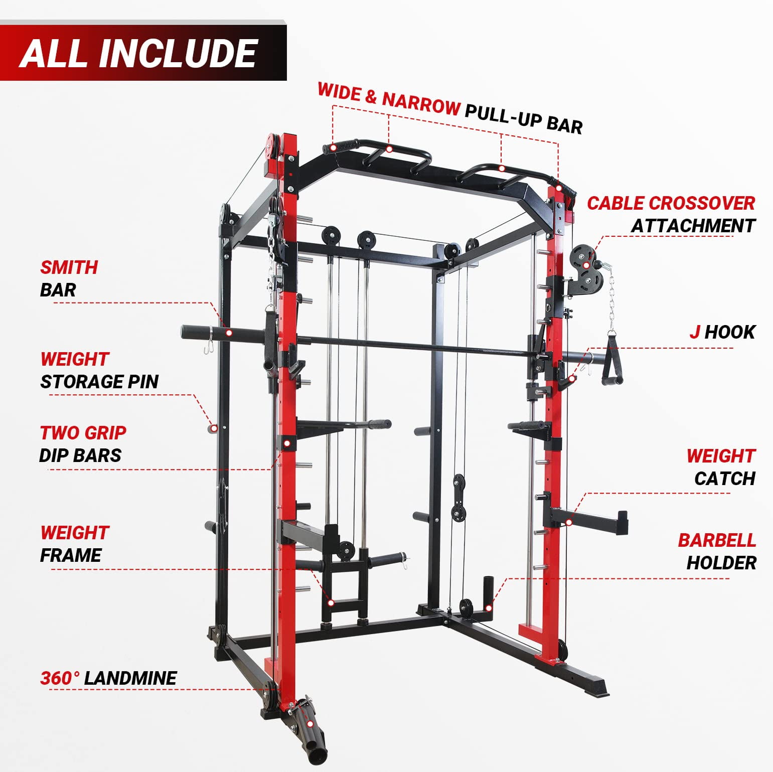 Buy ELEVTAB Smith Machine Home Gym, 1600 lbs Commercial Weight Cage with Cable Crossover Machine