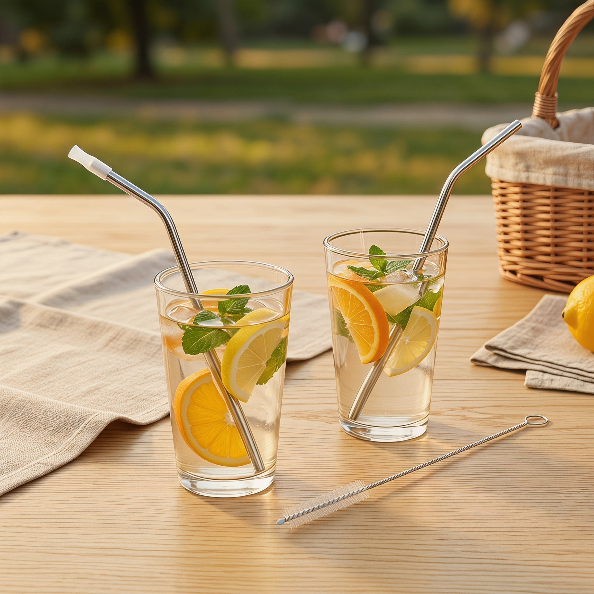 Unique Bargains 8Pcs Reusable Stainless Steel Straws with Brush Bend Pipe 0.2" x 10.4"