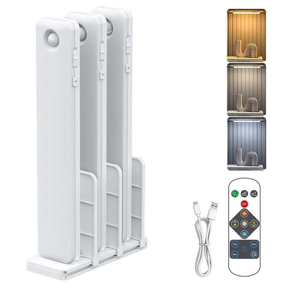 Eyotto 3pcs Wireless Under-Cabinet Lights with Power Station, Motion Sensor Closet Light with 3 Lighting Color, Rechargeable LED Closet Lights with Remote for Stair Kitchen Closet, 3 Packs