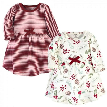 UPC: 0660168672336 | Touched by Nature Baby and Toddler Girl Organic Cotton Long-Sleeve Dresses 2pk Holly Berry 6-9 Months