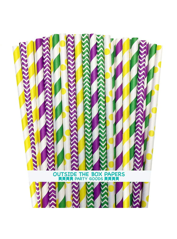 150 Mardi Gras Theme Paper Straws