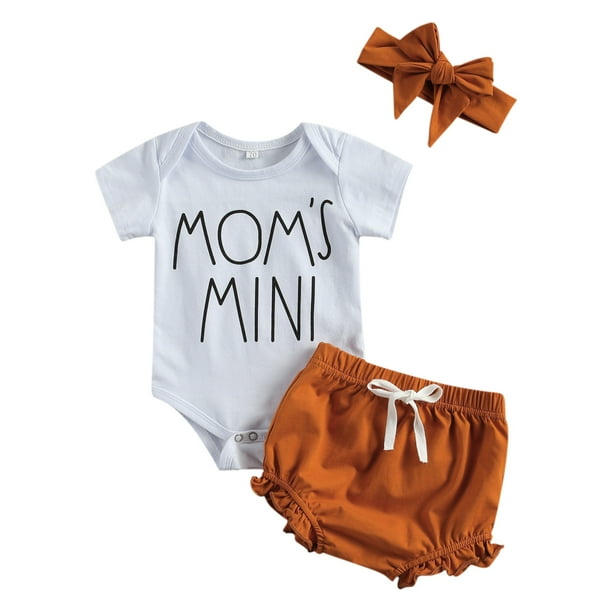 New Born Baby Girl Short Sleeve Set Baby Letter Print Top Solid Color Short Pants And Hairband 3 Piece Suit Walmart Com
