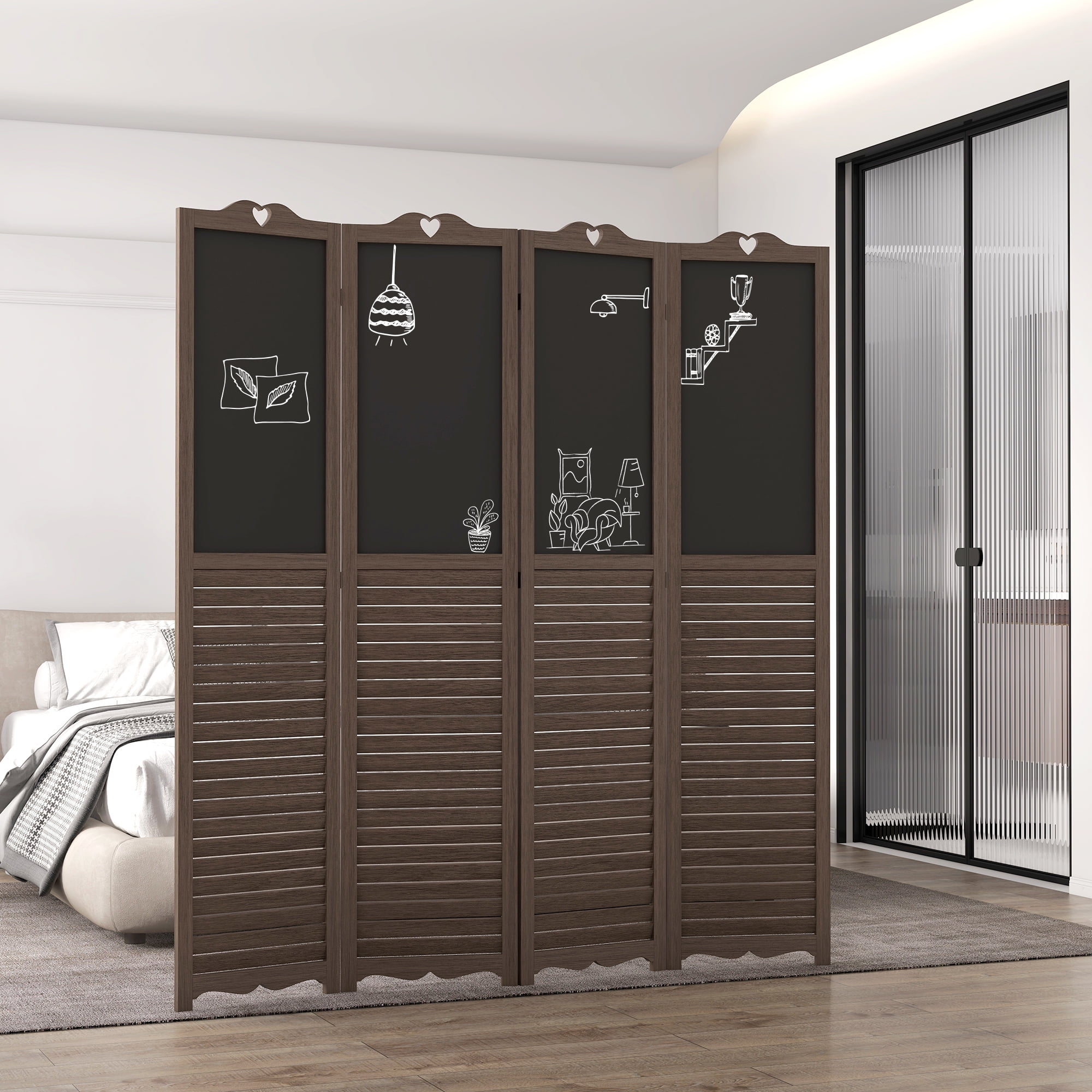 HOMCOM 5.5' 4 Panel Room Divider, Indoor Privacy Screens for Home, Brown