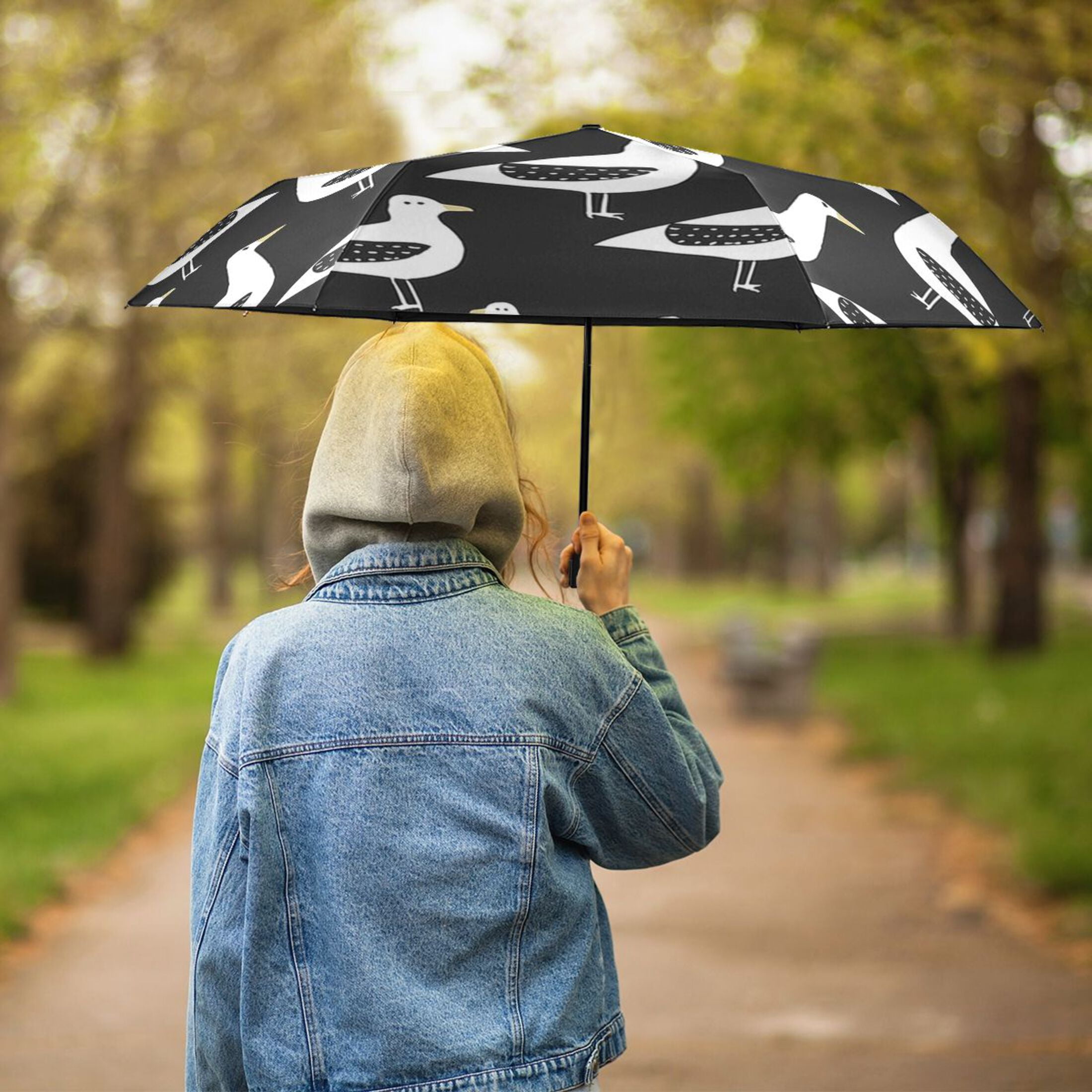 ALAZA Seagull UPF 50+ Compact Folding Umbrella for Rain Travel Umbrella Packable