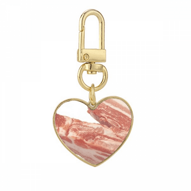 Grasa de cerdo la textura de la carne cruda de alimentos Llavero de metal en forma de corazón dorado