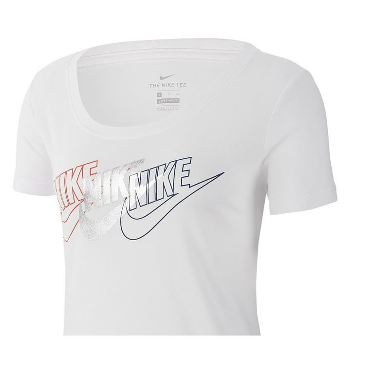 Nike Women s Sportswear Cotton Metallic Logo T Shirt White Size