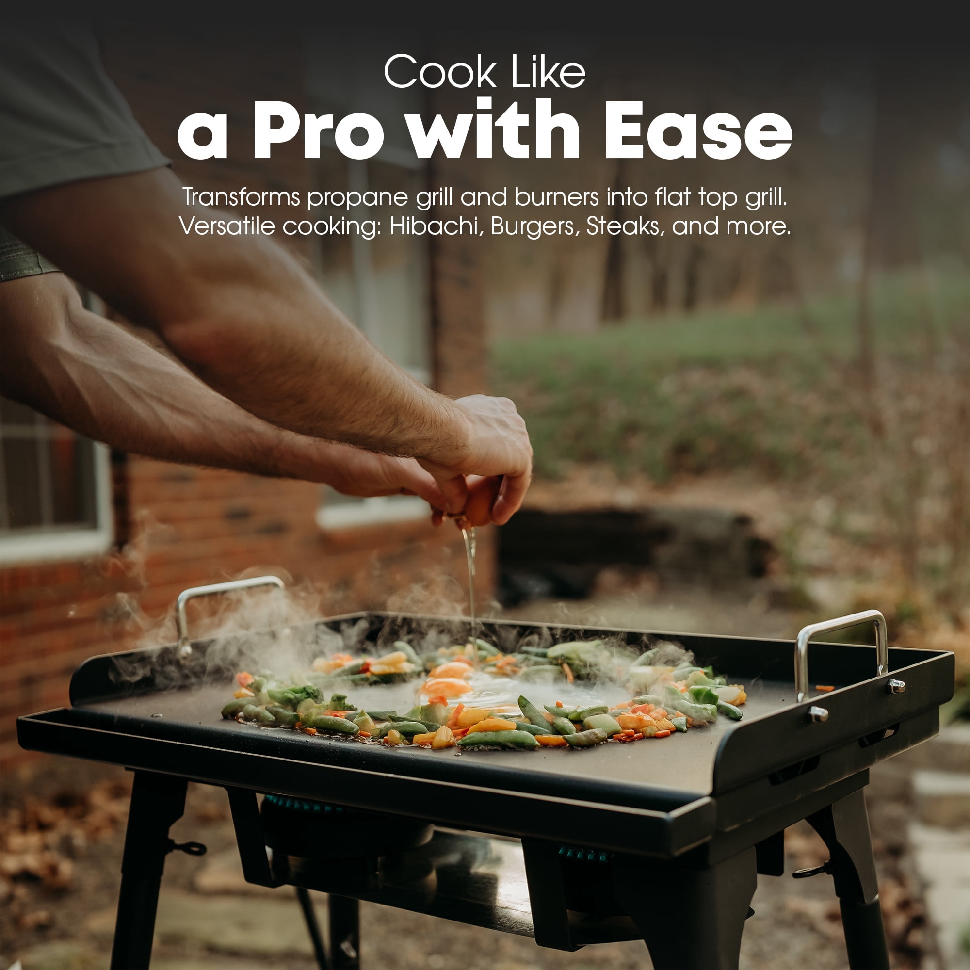 GasOne 25 x 16 In Pre-Seasoned Non Stick Griddle – Multipurpose Propane Griddle Grill for Steaks, Burgers – Oil Catcher Flat Top Grill with Reinforced Bars and Air Vents – Even Heat Distribution