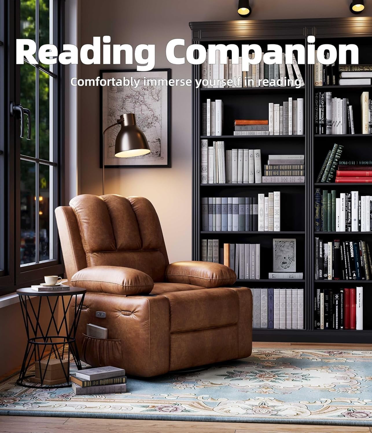 Oversized Electric Power Recliner Chair with Heat & Massage - 360° Swivel Rocker Recliner for Living Room, PU Leather Recliner with 1.5X Sponge Filling, 22" Large Seat Lazyboy Style.