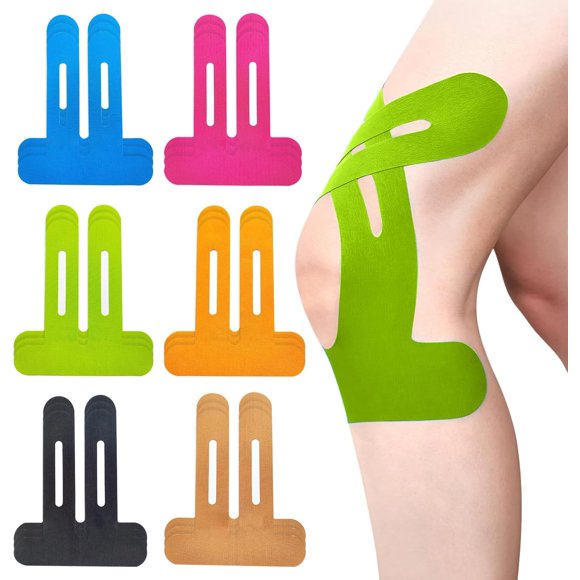 18pcs Precut Kinesiology Tape for Knees, Elastic Kinesiology Athletic Tape Strips, kt tape precut strips for Knee Support and Muscle Pain Relief-6colors