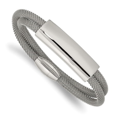 Diamond2Deal Stainless Steel Polished Mesh 2-Strand Adjustable ID Bracelet for Women 7"