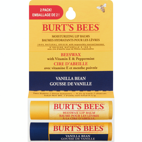 Burt's Bees 100% Natural Origin, Lip Balm, Beeswax & Vanilla Bean, 2 pack 4.25 g
