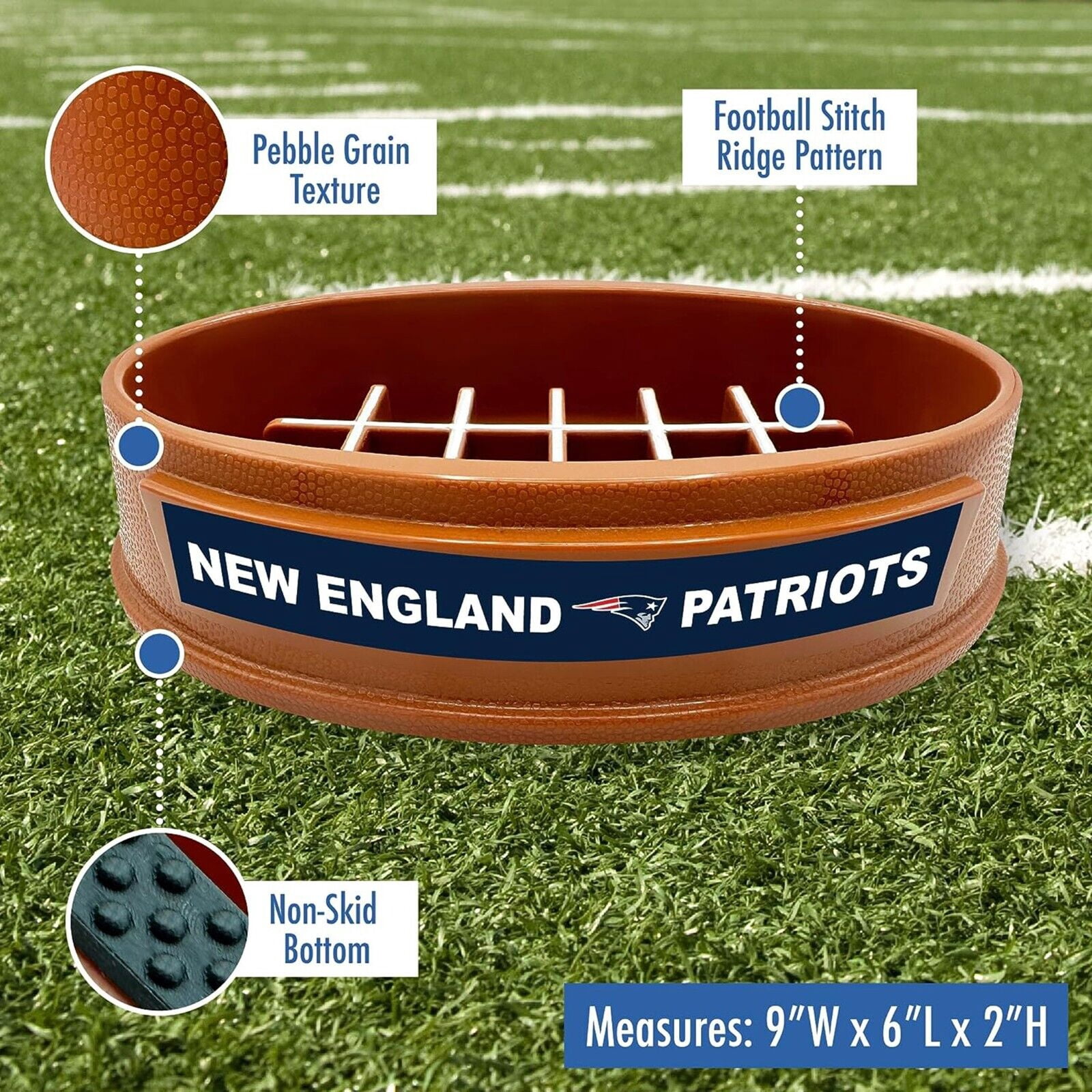Pets First NFL New England Patriots Super-Bowl Slow Feeder Bowl for Dogs and Cats, Football Design for Healthy Digestion, Non-Slip, for Large & Small Pet