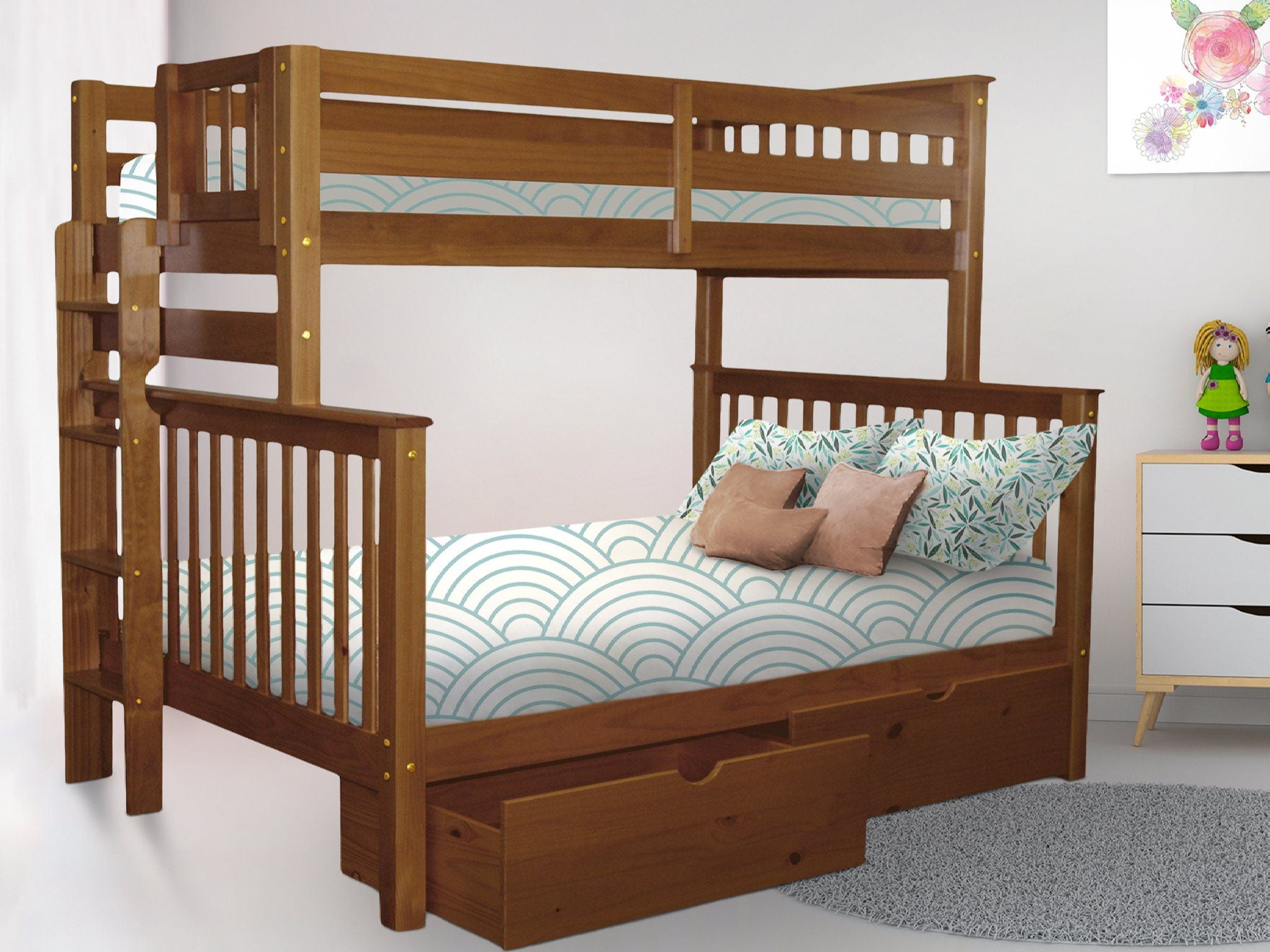 Bedz King Bunk Beds Twin over Full Mission Style with End Ladder and 2
