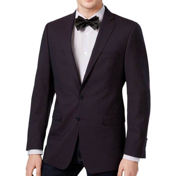 Calvin Klein Mens Check Two Button Blazer Jacket, Purple, 42 Long