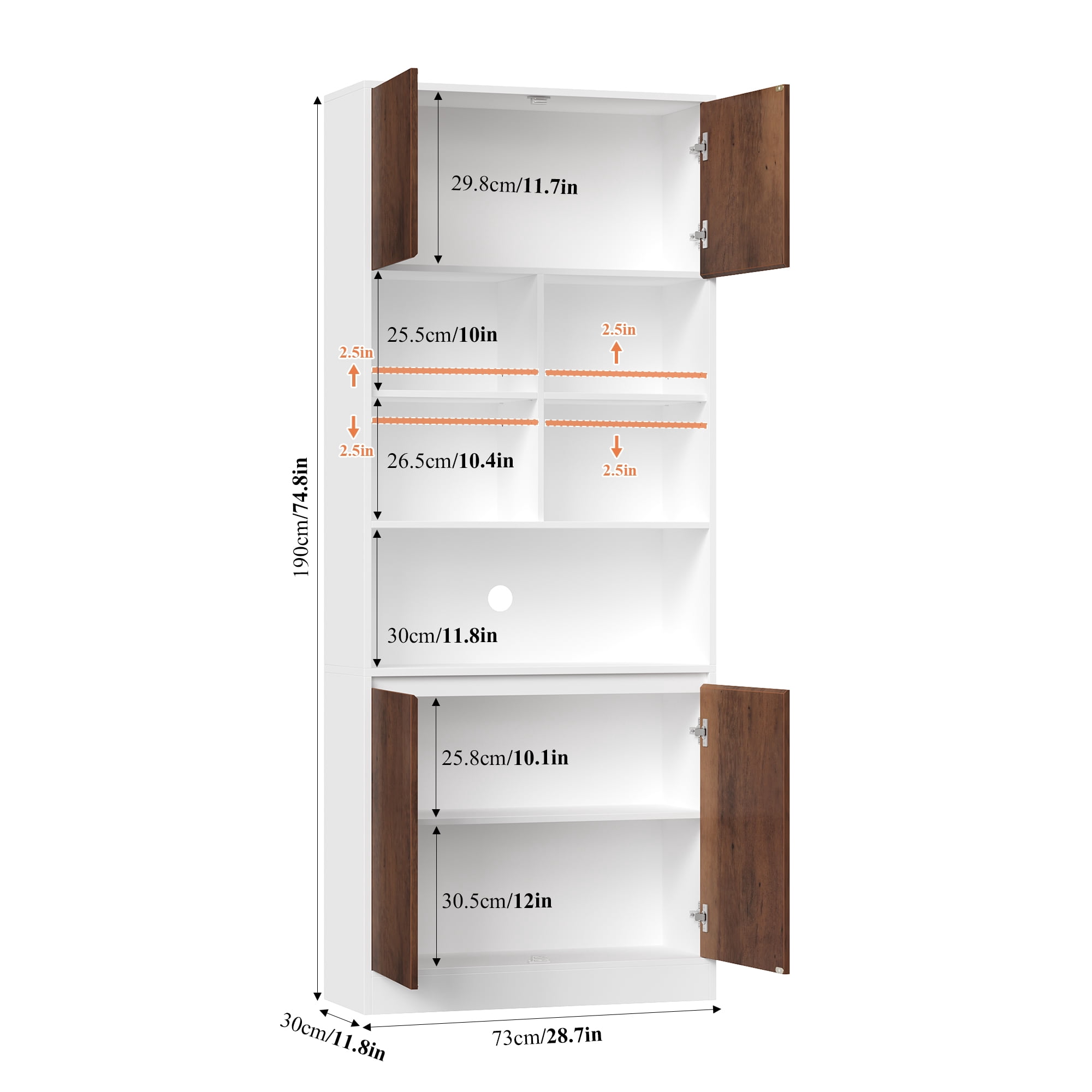 Homfa 75" Tall Bookcase with Doors & Adjustable Shelf, 3-Tier Cube Bookcase with Storage, Wood Farmhouse Display Cube Bookcase for Living Room Office, White