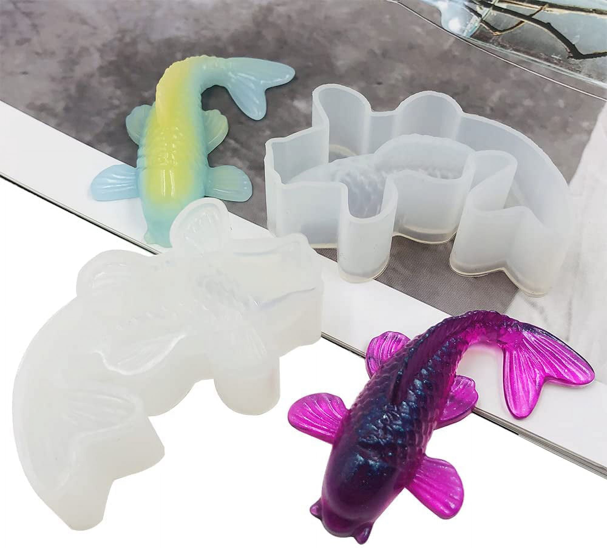 4pcs Koi Fish Silicone Resin Mold, DaKuan Carp Goldfish Decoration Epoxy Mold for DIY Making Decoration Bonsai Keychain Pendants