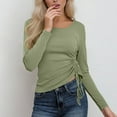thumbnail image 5 of JGGSPWM Women's Long Sleeve Round Neck Shirts Spring Ruched Side Casual Basic Going Out Crop Tops Slim Fit Tight Y2K Clothes Green XXL, 5 of 6