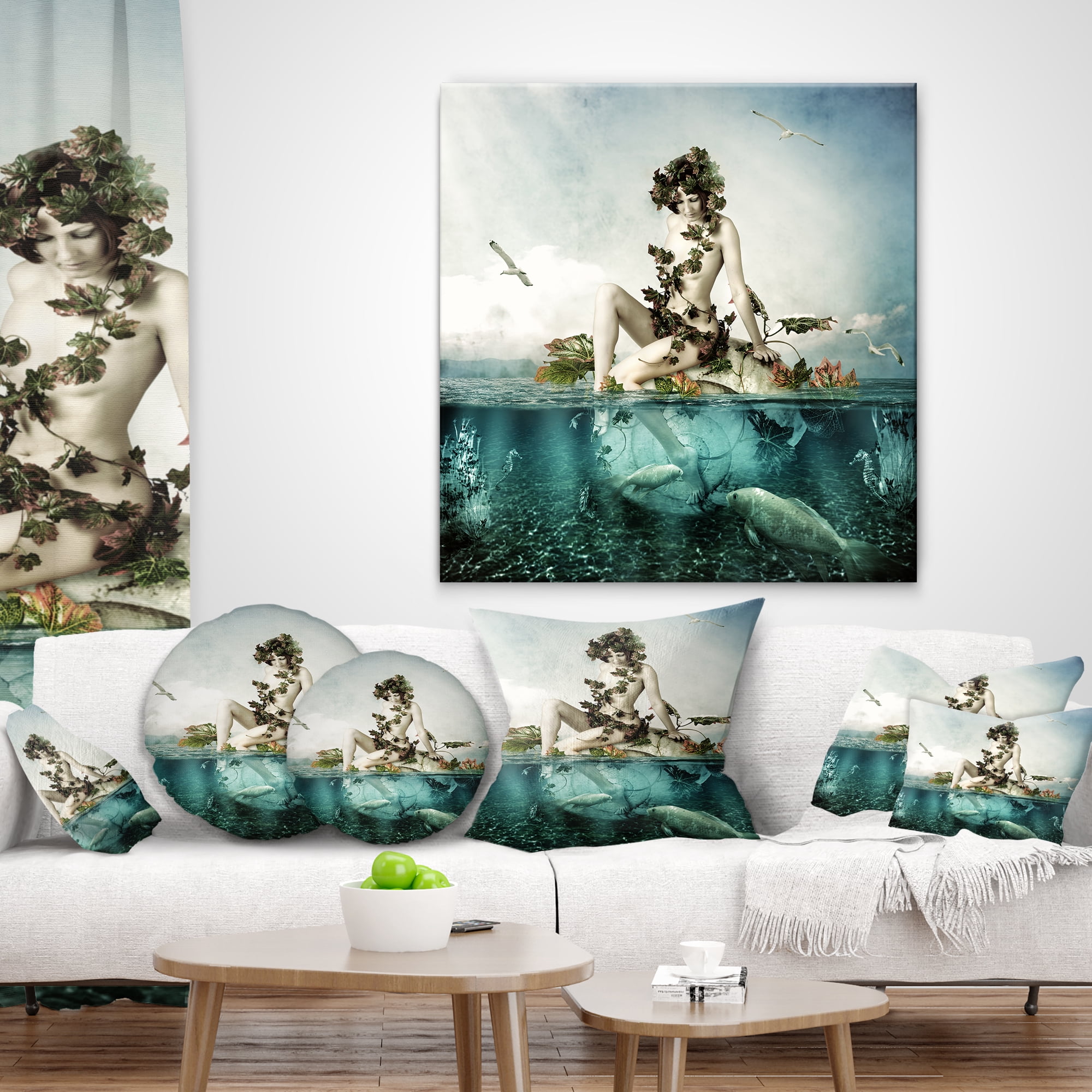 Designart Woman of the Sea - Modern Portrait Throw Pillow - 12x20