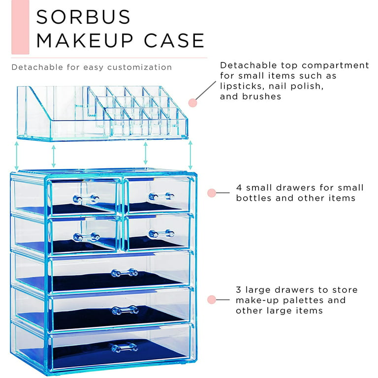 Sorbus Cosmetic Makeup and Jewelry Case Organizer - Blue