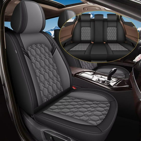 AOMSAZTO Car Seat Covers Front Seat Fit for Cadillac STS 2007-2011: Waterproof Leather Automotive Seat Cushion Protector(Black Gray)