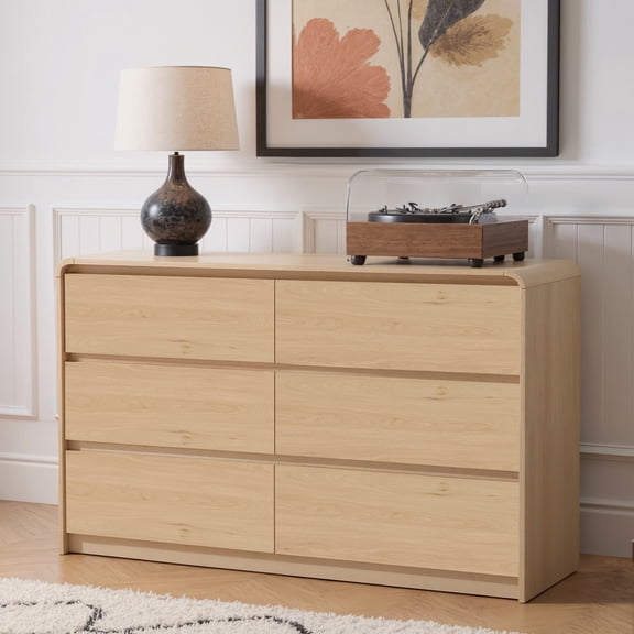 WACASA 6 Drawer Dresser for Bedroom, Brown Bedroom Dresser for Closet with Round Edge, Modern Wood Dressers & Chests of Drawers for Living Room, Hallway