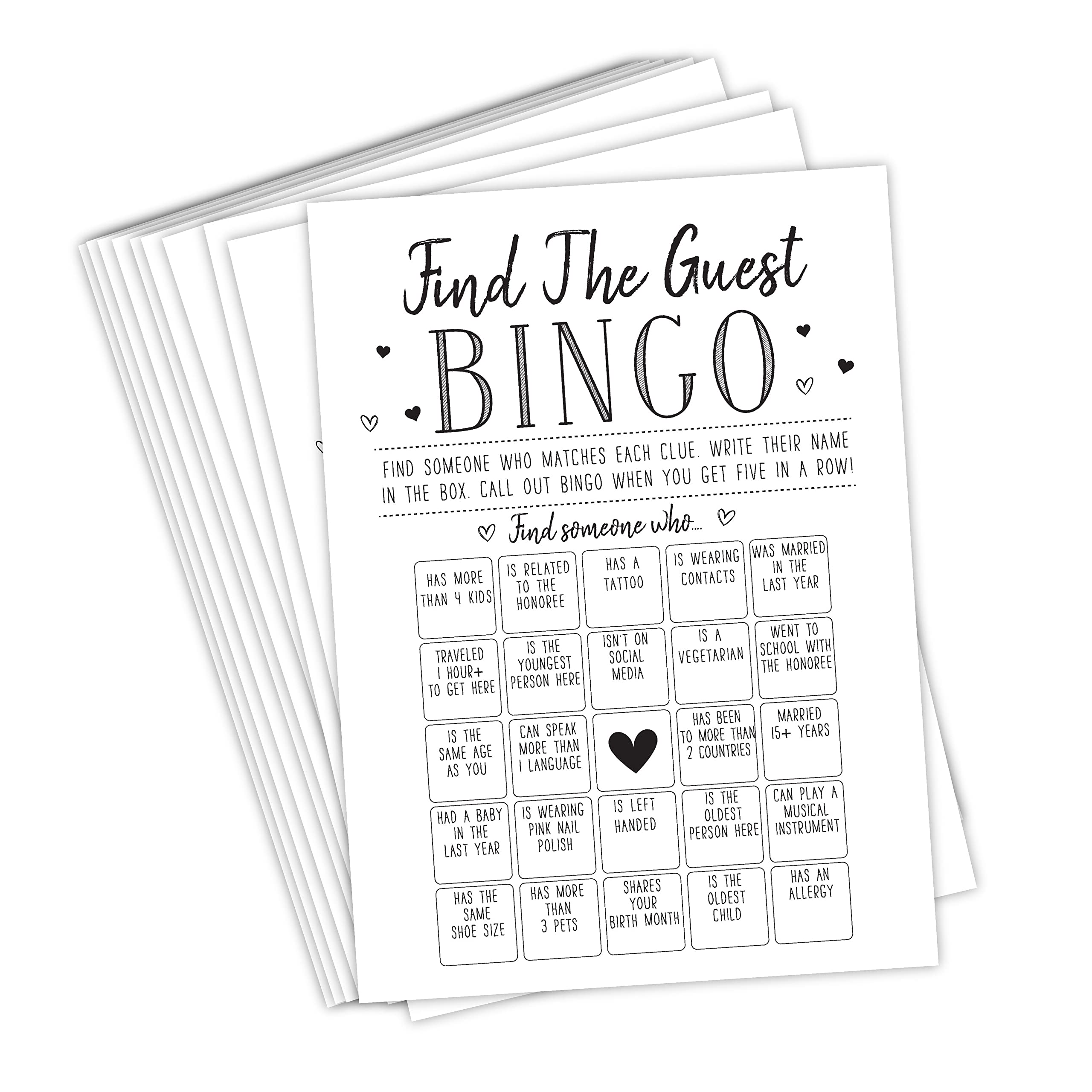 Find the Guest Bingo Game For Bridal Shower, Baby Shower and