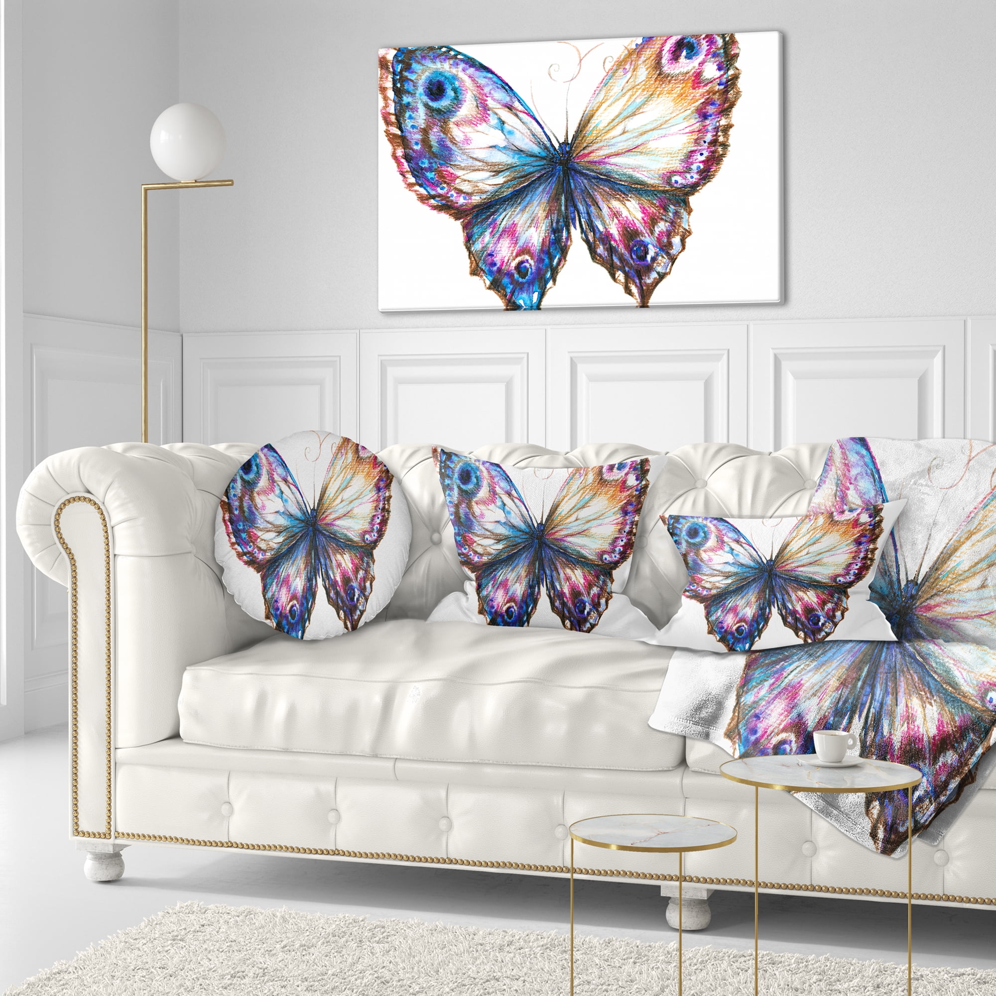 Designart Isolated Butterfly - Animal Throw Pillow - 12x20