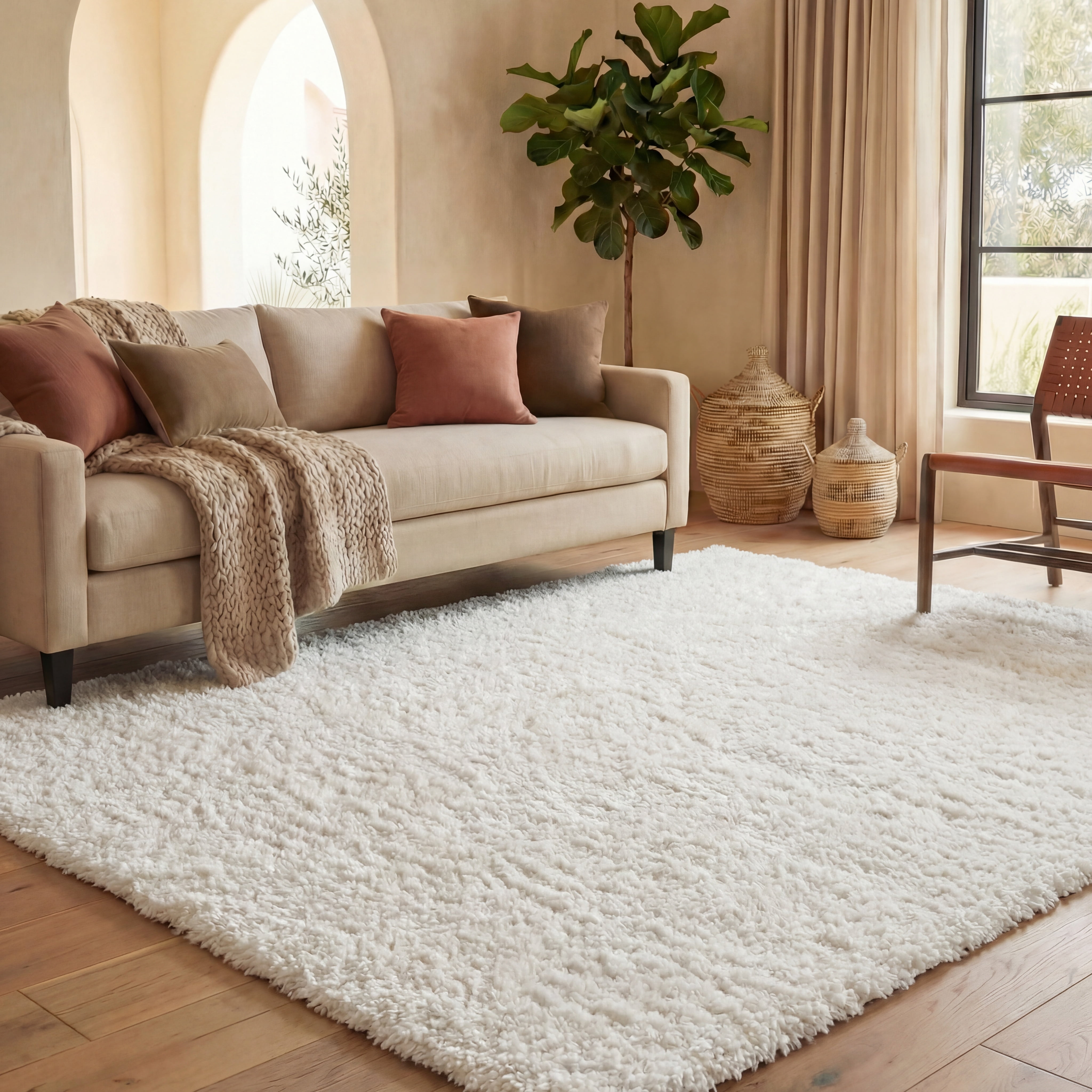 Safavieh August Carlene Solid Plush Shag Area Rug, White, 6' x 8'