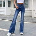 thumbnail image 2 of Aoochasliy Womens Pants Fall Fashion High Waist Wide Leg Stretch Thin Stitching Denim Flared Pants, 2 of 5