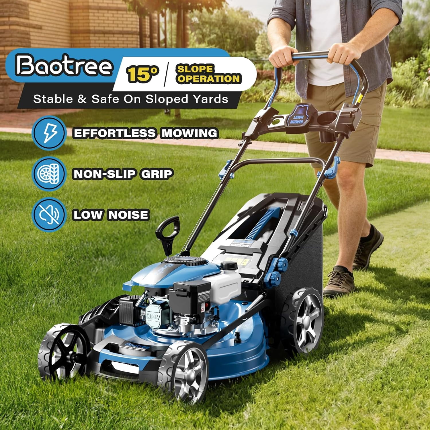 Gas Powered Push Lawn Mower, 21" Cutting Deck, 201cc 4-Cycle Engine, 7-Level Height Adjustment, 3-in-1 Bagging Mulching Side Discharge