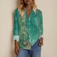 thumbnail image 3 of Floral Linen Shirt for Women Spring Summer Boho Front Button Down Tops Vintage Casual Long Sleeve Oversized Tees Top, 3 of 6