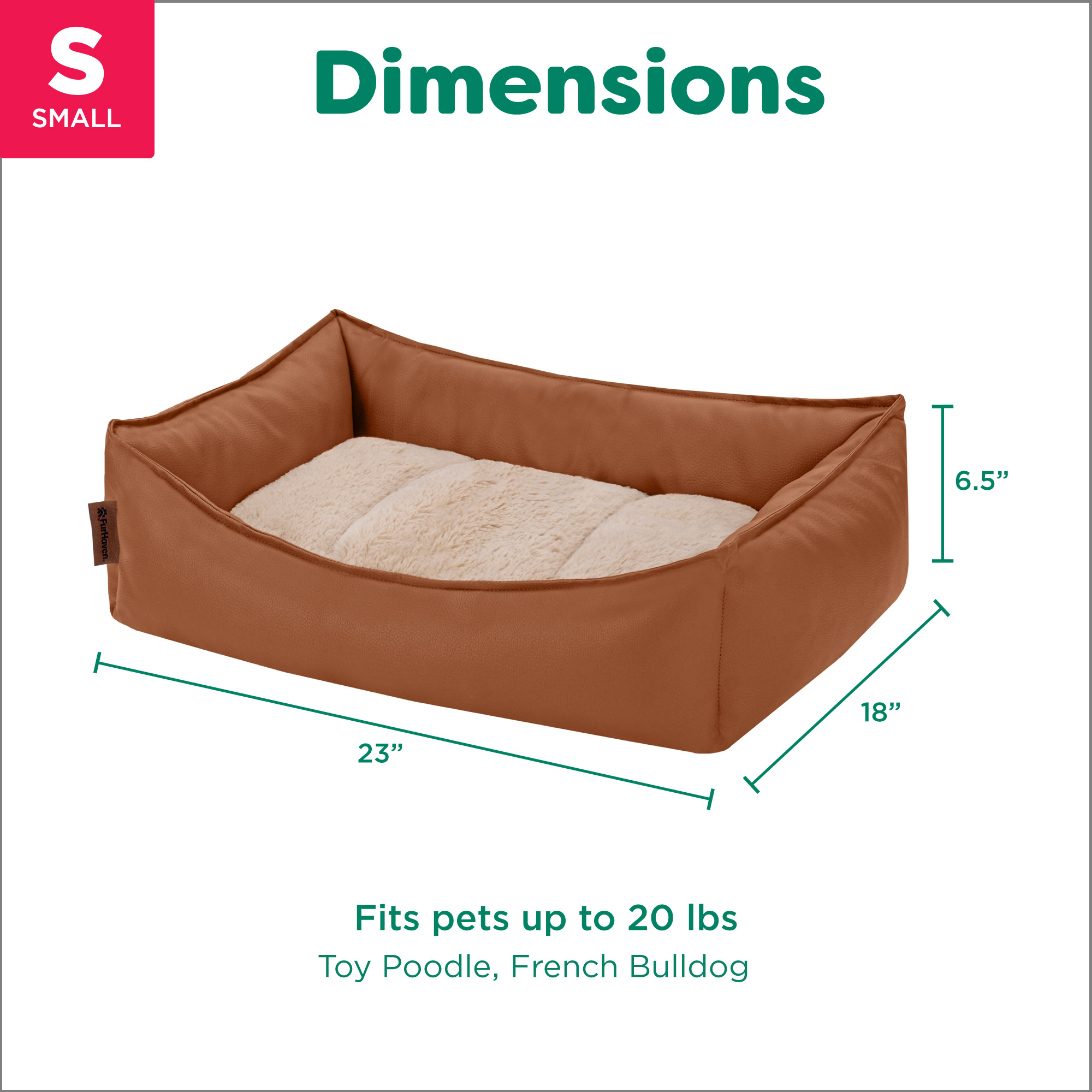 FurHaven Leather Look Cozy Couch Pet Bed for Dogs and Cats - Camel, Small