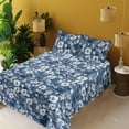 thumbnail image 2 of Ambesonne Hibiscus Pattern Fitted & Flat Sheet with Shams 4 Pcs Set, Romantic Winter, Queen, Dark Sky Blue and Off White, 2 of 5