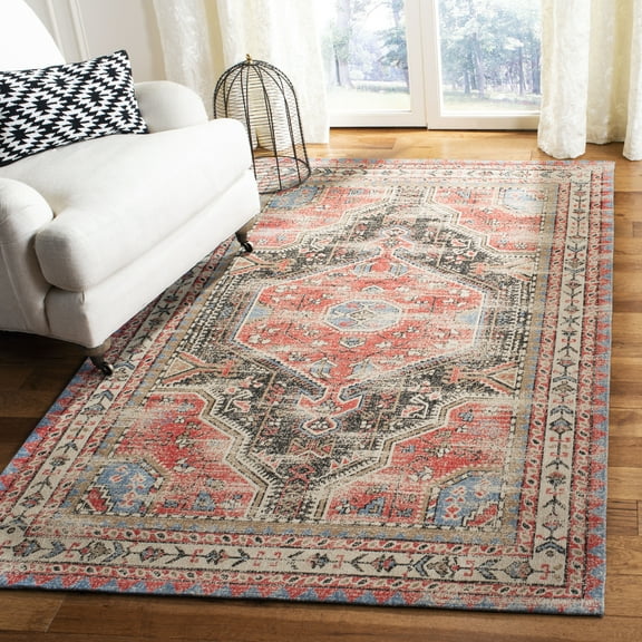 SAFAVIEH Classic Vintage Shavonne Overdyed Polyester Area Rug, Red/Charcoal, 5' x 8'