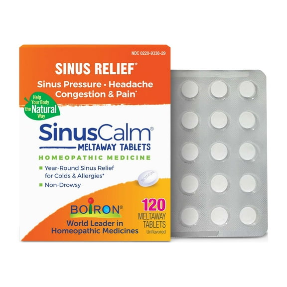 Boiron SinusCalm Tablets, Homeopathic Medicine for Sinus Relief, Sinus Pressure, Headache, Congestion, and Pain, 120 Meltaway Tablets