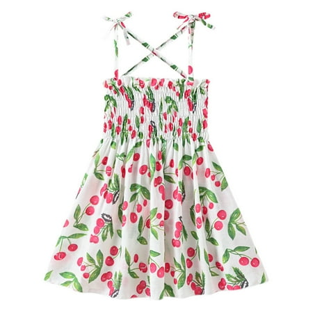 

DNDKILG Baby Toddler Girls Sleeveless Dresses Floral Dress Summer Sundress White 1Y-6T 100