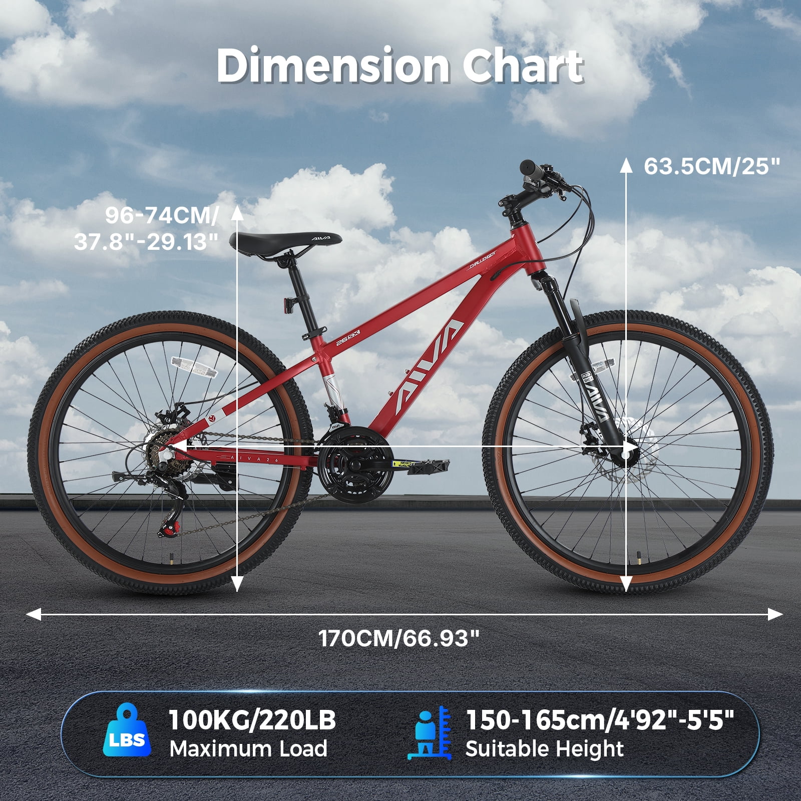 SPATIAL 26" Mountain bike,Aluminum Frame Bicycle,21 Speed Mountain Bicycles fits Men & Women