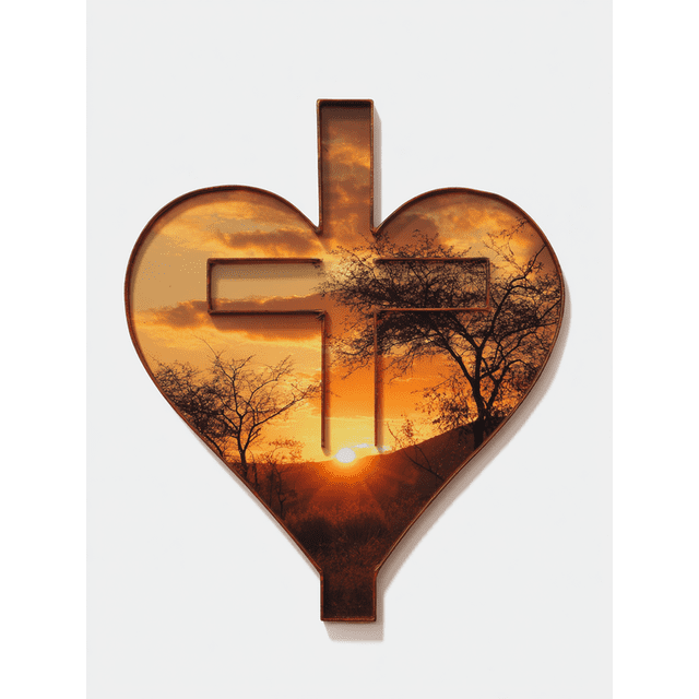 Heart Cross Religious Canvas Wall Art 15.75x11.81 Inches