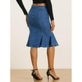 thumbnail image 5 of SOMER Women's Denim Mini Skirt Jean High Waisted Bodycon with Ruffles Casual Business Youth Midi Length Jean Skirt Blue, 5 of 5