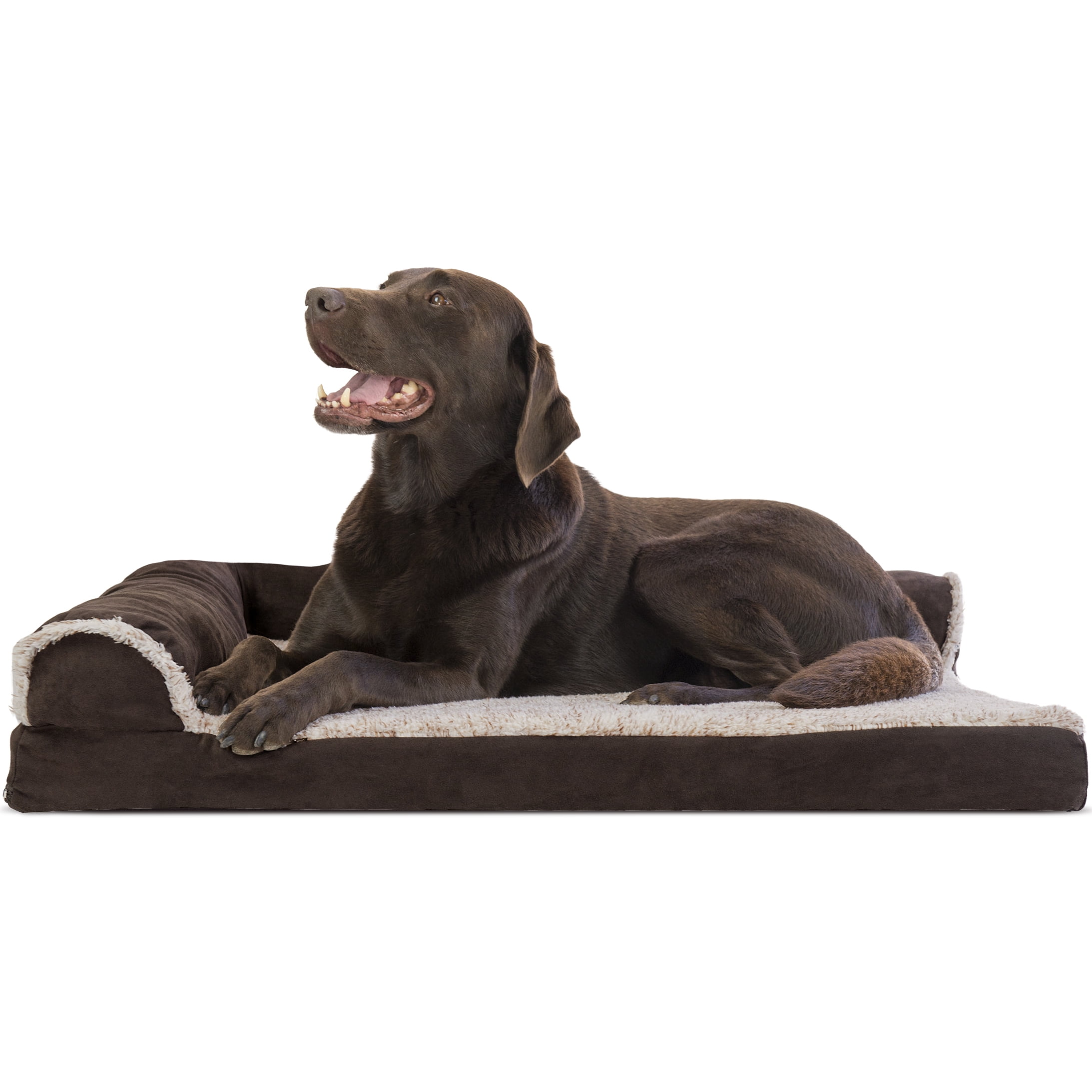 FurHaven Pet Dog Bed Deluxe Orthopedic Faux Fur & Suede LShaped