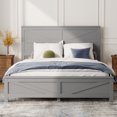 thumbnail image 2 of Leumius Farmhouse Style Queen Size Bed with Barn Door Designed Headboard and Footboard, Pinewood Bed with Strengthened Bed Frame for Teens Adults Grey, 2 of 9