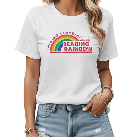 Reading Rainbow Take a Look It's in a Book Graphic Tees Womans Tshirt Shirts Black White S-5XL Tops