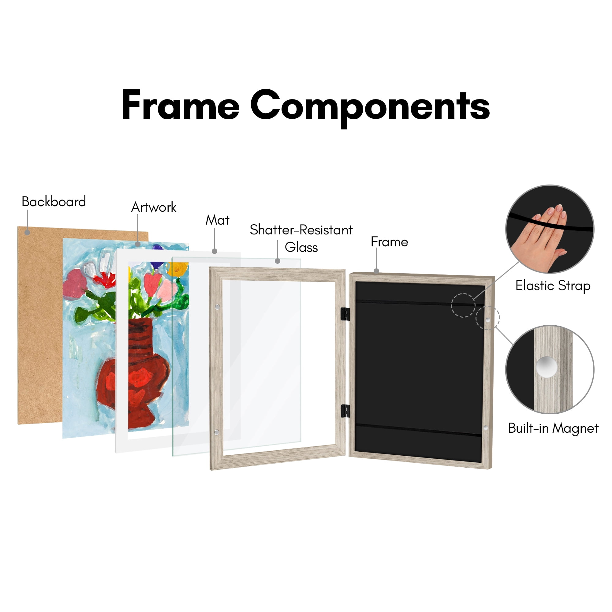 Americanflat 10x12.5 Kids Art Frame with 8.5x11 Mat Holds 100 Art Pieces Magnetic Letter Size Display - Driftwood
