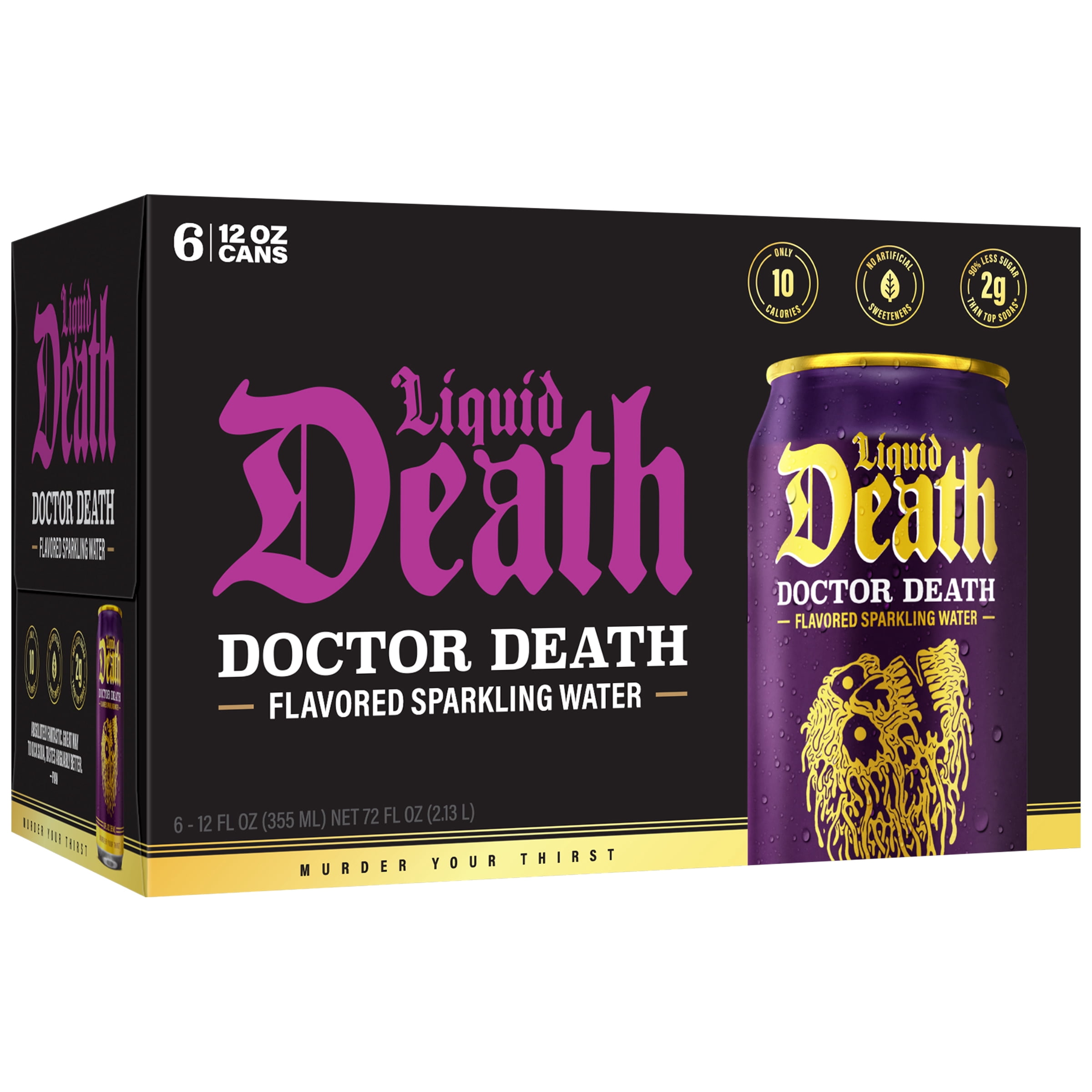 Liquid Death, Doctor Death, Soda-Flavored Sparkling Water, 6-Pack (12 fl oz Cans), Low Sugar, Huge Flavor and No Artificial Sweeteners