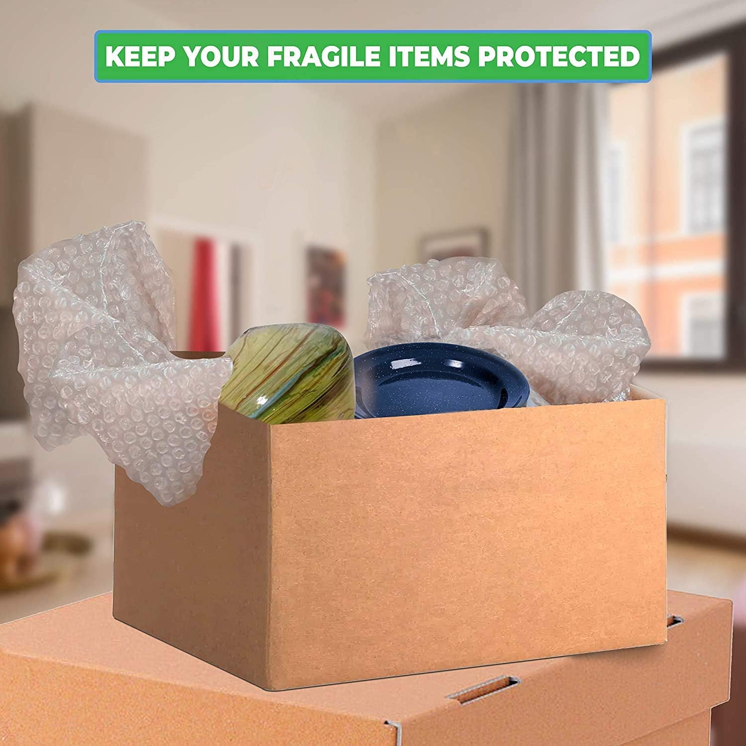 Mailerview Air Bubble Cushioning Wrap Roll 12 Inch x 175 Feet (30 Fragile Stickers Included)