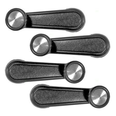 Manual 4 Piece Set - 4 Piece Set Black Plastic Manual Window Crank Handles w/ Chrome Knob Center Replacement for Toyota Pickup Truck SUV Van 69260-12010