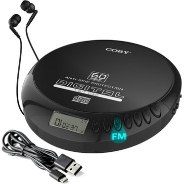 Coby Portable MP3 Compatibility, Built-In FM Radio, 60s Anti-Skip CD Player with Stereo Earbuds