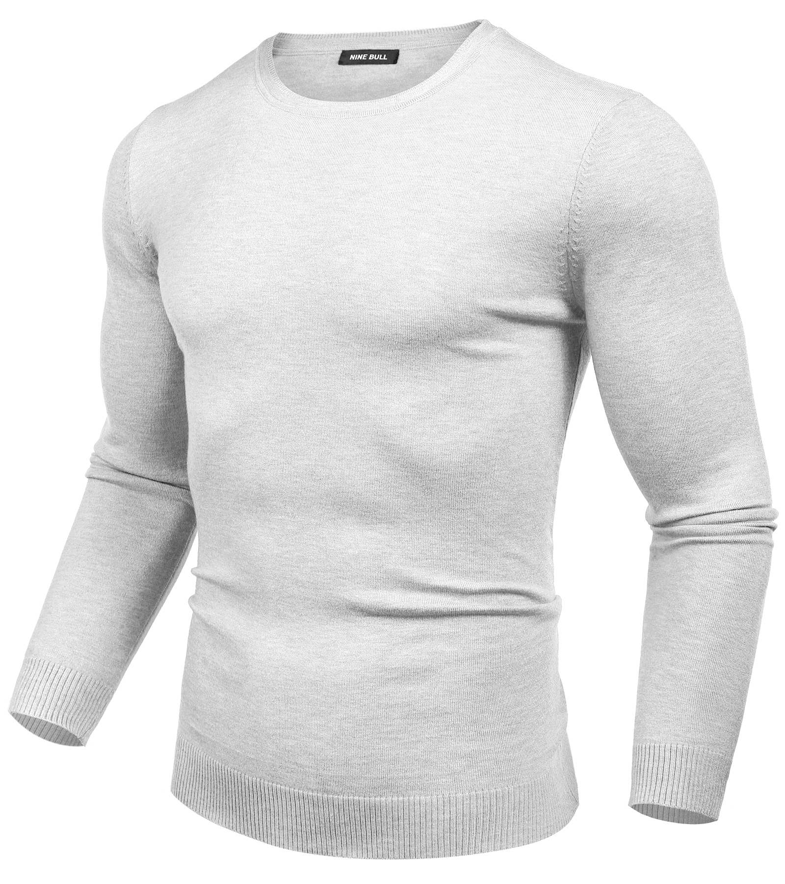 nine bull Mens Crew Neck Sweatshirt Lightweight Slim Fit Knit Pullover Sweater Casual Long